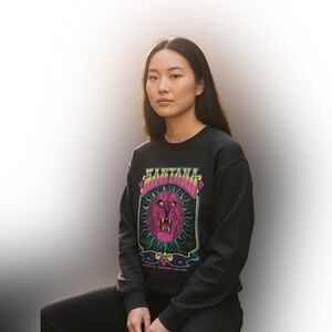 Santana Black Graphic Crewneck Sweatshirt with Pink Lion Motif Size XL